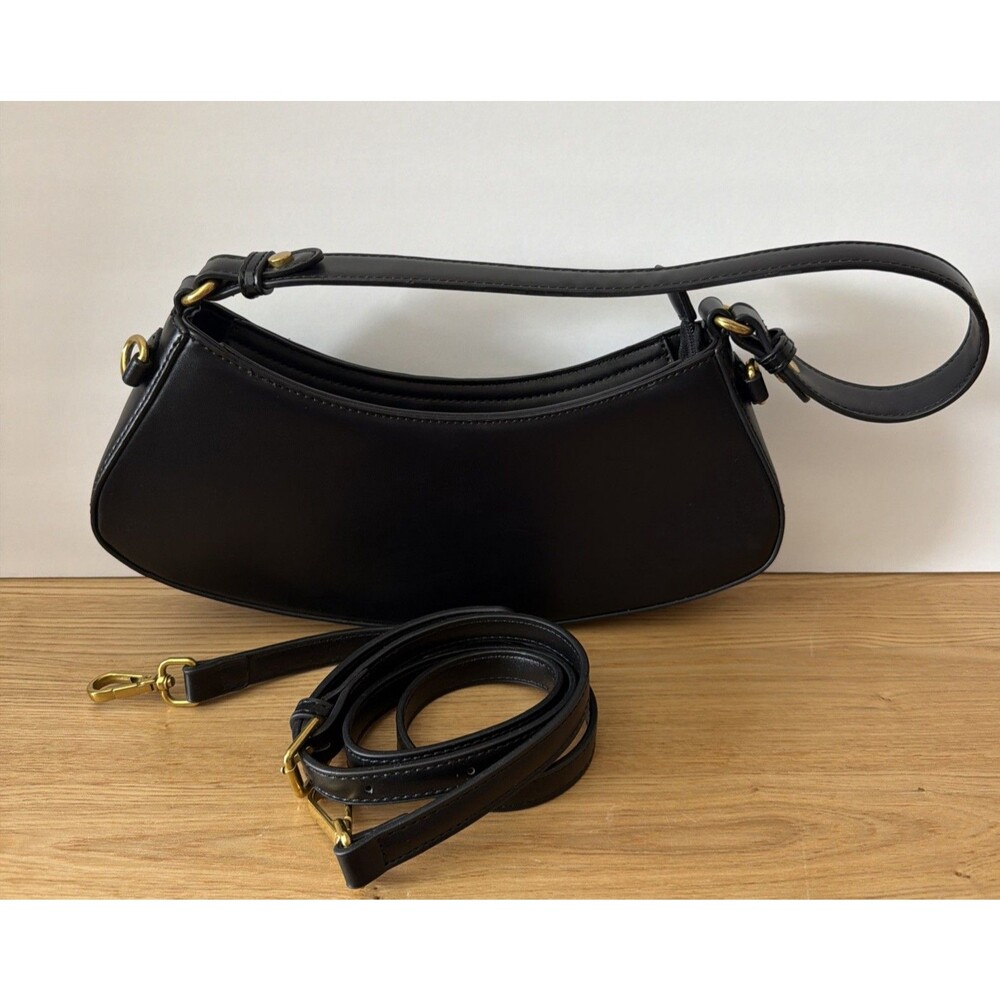 MELIE BIANCO Gillian Small Faux Leather Shoulder Bag black crossbody strap also